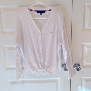 Tommy Hilfiger waffle knit tie front top